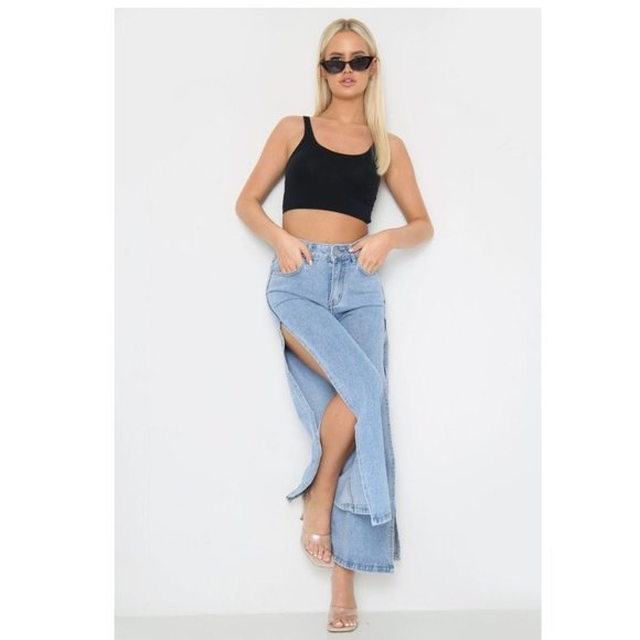 (NWT) Side Slit High Waist Wide Leg Jeans -White - Picture 8 of 8